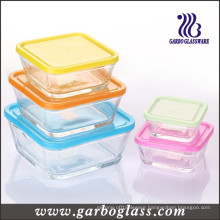 5PCS Square Glass Bowl Set with Different Color Lids (GB1409)